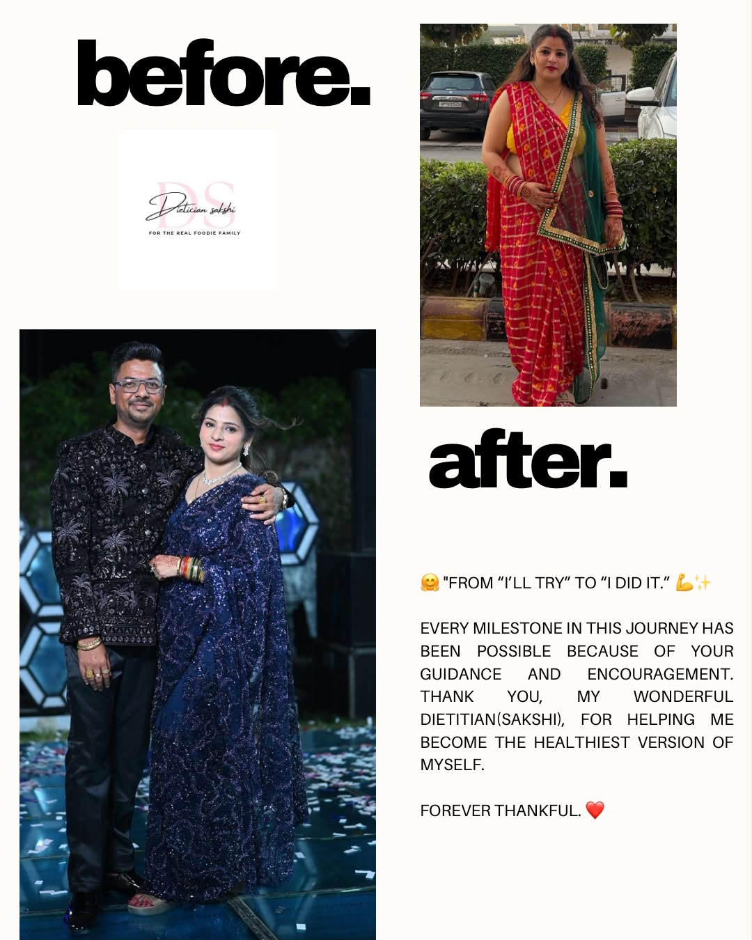 Client milestone testimonial after nutrition guidance